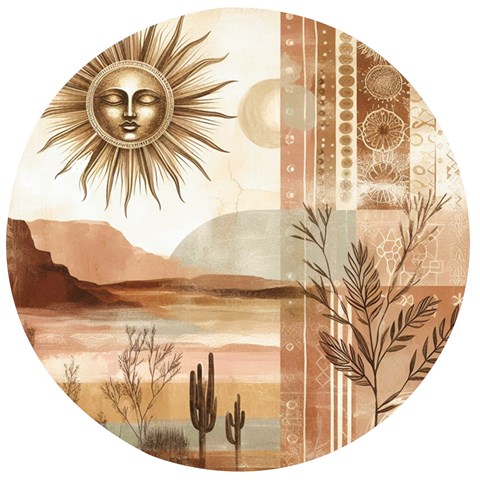 Abstract Sun Boho Bohemian Design Wooden Bottle Opener (Round) from ArtsNow.com Front