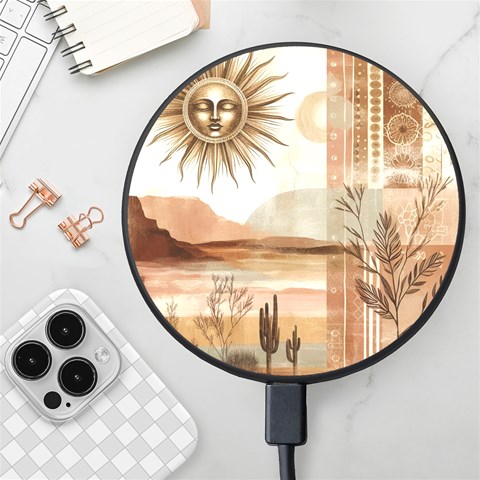 Abstract Sun Boho Bohemian Design Wireless Fast Charger(Black) from ArtsNow.com Front