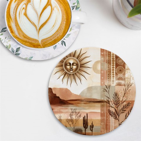 Abstract Sun Boho Bohemian Design UV Print Round Tile Coaster from ArtsNow.com Front