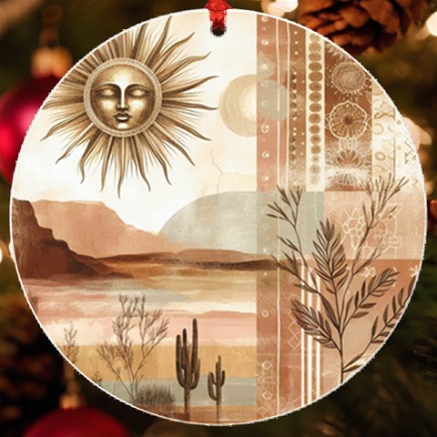 Abstract Sun Boho Bohemian Design UV Print Acrylic Ornament Round from ArtsNow.com Front