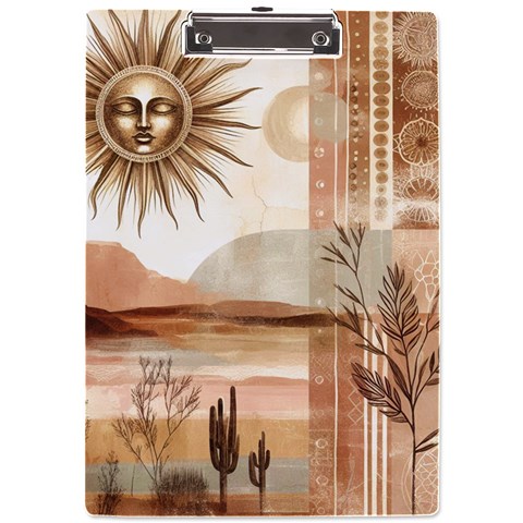 Abstract Sun Boho Bohemian Design A4 Acrylic Clipboard from ArtsNow.com Front