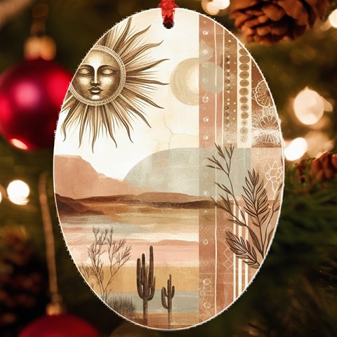 Abstract Sun Boho Bohemian Design UV Print Acrylic Ornament Oval from ArtsNow.com Front