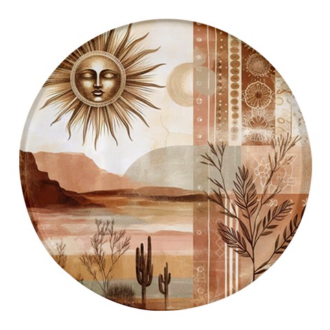 Abstract Sun Boho Bohemian Design Round Glass Fridge Magnet (4 pack) from ArtsNow.com Front