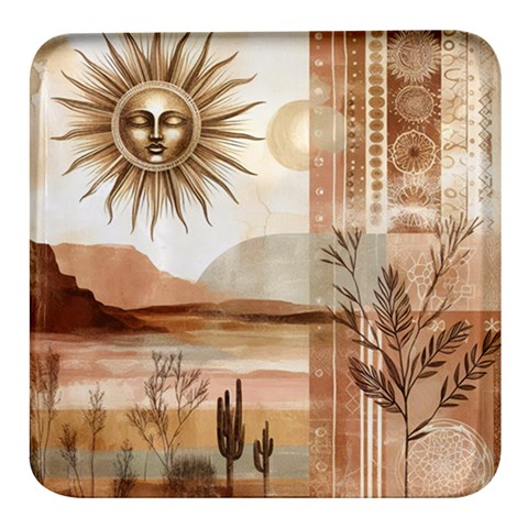 Abstract Sun Boho Bohemian Design Square Glass Fridge Magnet (4 pack) from ArtsNow.com Front