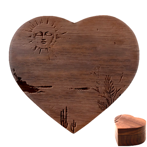 Abstract Sun Boho Bohemian Design Heart Wood Jewelry Box from ArtsNow.com Front