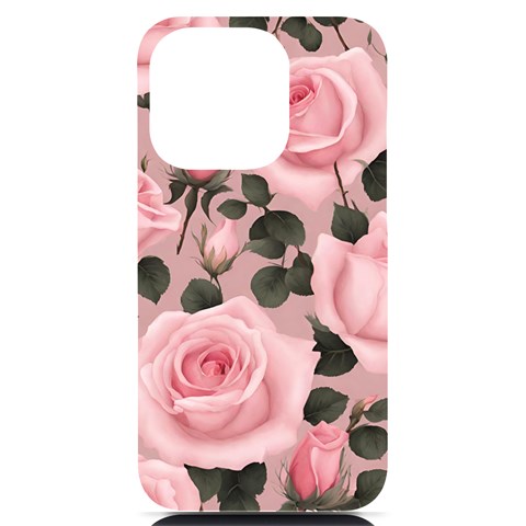 Pink Roses iPhone 14 Pro Black UV Print PC Hardshell Case from ArtsNow.com Front