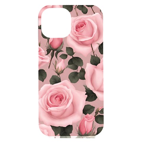 Pink Roses iPhone 15 Plus Black UV Print PC Hardshell Case from ArtsNow.com Front