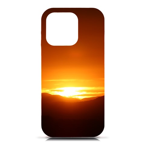 Orange Sunset Over The Mountains iPhone 16 Pro Black UV Print PC Hardshell Case from ArtsNow.com Front