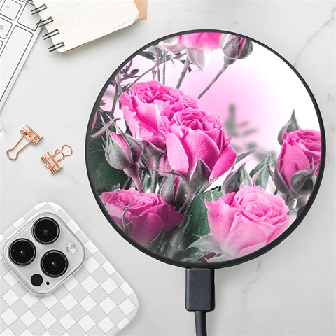 Roses Floral Flowers Nature Pink Romance Romantic Valentines Day Love Wireless Fast Charger(Black) from ArtsNow.com Front