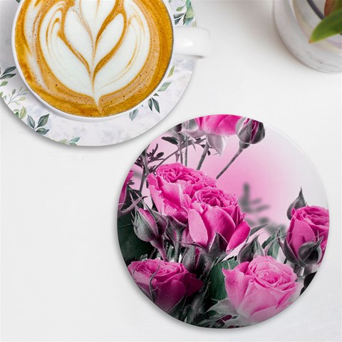 Roses Floral Flowers Nature Pink Romance Romantic Valentines Day Love UV Print Round Tile Coaster from ArtsNow.com Front