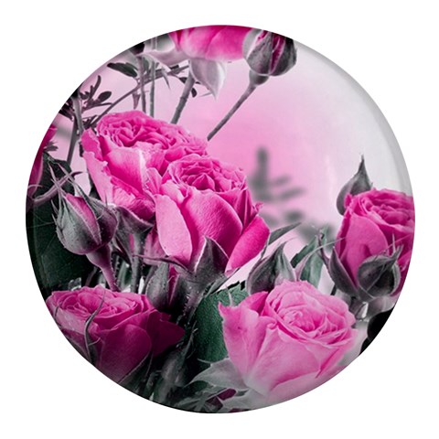 Roses Floral Flowers Nature Pink Romance Romantic Valentines Day Love Round Glass Fridge Magnet (4 pack) from ArtsNow.com Front