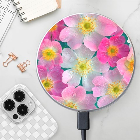 Pink Neon Flowers Flower Wireless Fast Charger(White) from ArtsNow.com Front