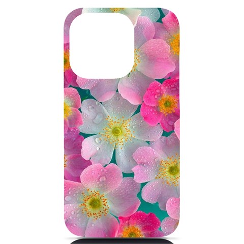 Pink Neon Flowers Flower iPhone 14 Pro Black UV Print PC Hardshell Case from ArtsNow.com Front