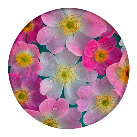 Pink Neon Flowers Flower Round Glass Fridge Magnet (4 pack) from ArtsNow.com Front