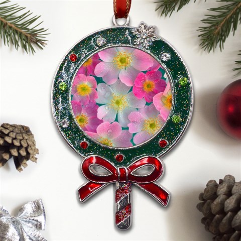 Pink Neon Flowers Flower Metal X Mas Lollipop with Crystal Ornament from ArtsNow.com Front