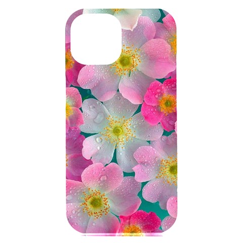 Pink Neon Flowers Flower iPhone 15 Plus Black UV Print PC Hardshell Case from ArtsNow.com Front