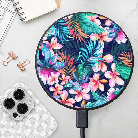 Hawaiian Flowers Hawaii Wireless Fast Charger(Black) from ArtsNow.com Front