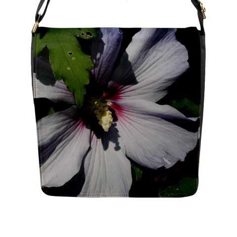 Purple Mallow Flower Flap Closure Messenger Bag (L) from ArtsNow.com Front