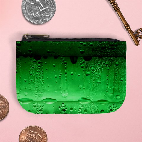 Green Water Droplets Mini Coin Purse from ArtsNow.com Front