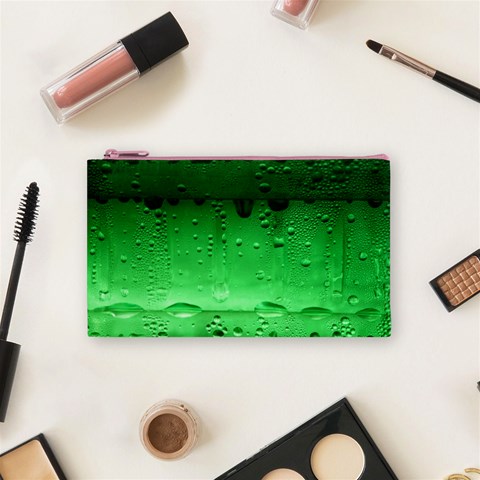 Green Water Droplets Cosmetic Bag (Small) from ArtsNow.com Front