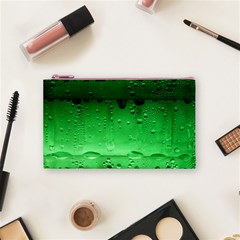 Green Water Droplets Cosmetic Bag (Small) from ArtsNow.com Front