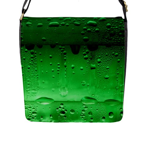 Green Water Droplets Flap Closure Messenger Bag (L) from ArtsNow.com Front