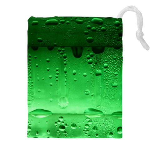 Green Water Droplets Drawstring Pouch (4XL) from ArtsNow.com Front