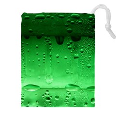 Green Water Droplets Drawstring Pouch (5XL) from ArtsNow.com Front