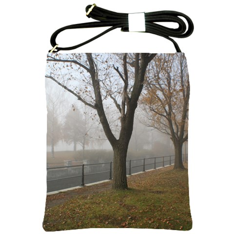 Grey Tree in Fog Shoulder Sling Bag from ArtsNow.com Front