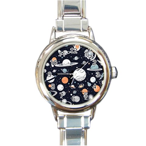 Space Galaxy Universe Stars Sky Round Italian Charm Watch from ArtsNow.com Front