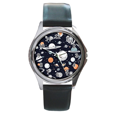 Space Galaxy Universe Stars Sky Round Metal Watch from ArtsNow.com Front