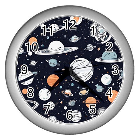 Space Galaxy Universe Stars Sky Wall Clock (Silver) from ArtsNow.com Front