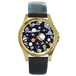 Space Galaxy Universe Stars Sky Round Gold Metal Watch