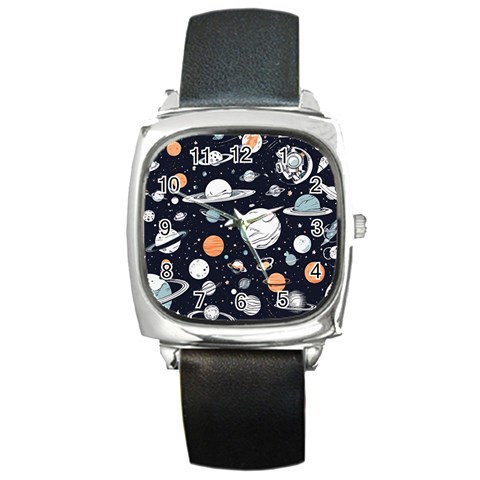 Space Galaxy Universe Stars Sky Square Metal Watch from ArtsNow.com Front