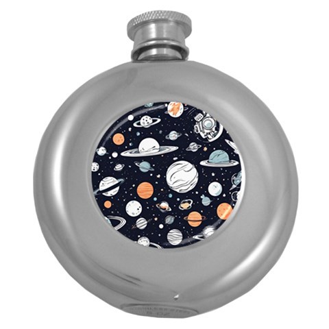 Space Galaxy Universe Stars Sky Round Hip Flask (5 oz) from ArtsNow.com Front