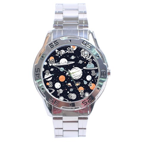 Space Galaxy Universe Stars Sky Stainless Steel Analogue Watch from ArtsNow.com Front