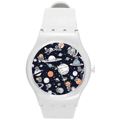 Space Galaxy Universe Stars Sky Round Plastic Sport Watch (M) from ArtsNow.com Front