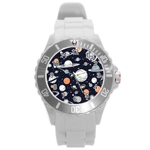 Space Galaxy Universe Stars Sky Round Plastic Sport Watch (L) from ArtsNow.com Front