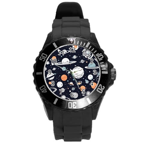 Space Galaxy Universe Stars Sky Round Plastic Sport Watch (L) from ArtsNow.com Front