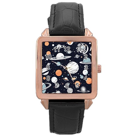 Space Galaxy Universe Stars Sky Rose Gold Leather Watch  from ArtsNow.com Front