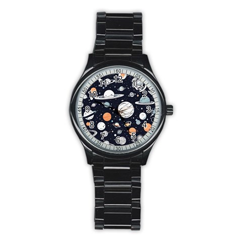 Space Galaxy Universe Stars Sky Stainless Steel Round Watch from ArtsNow.com Front