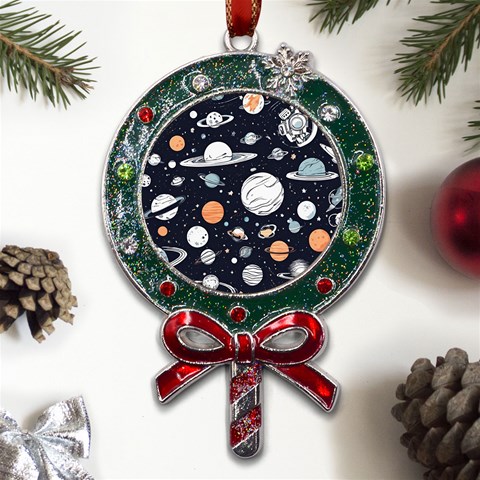 Space Galaxy Universe Stars Sky Metal X Mas Lollipop with Crystal Ornament from ArtsNow.com Front