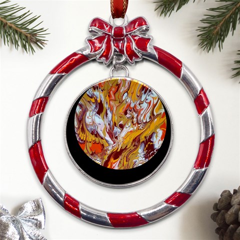 Phoenix Metal Red Ribbon Round Ornament from ArtsNow.com Front