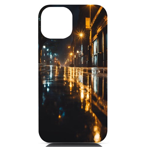 Rainy City Street iPhone 14 Black UV Print PC Hardshell Case from ArtsNow.com Front