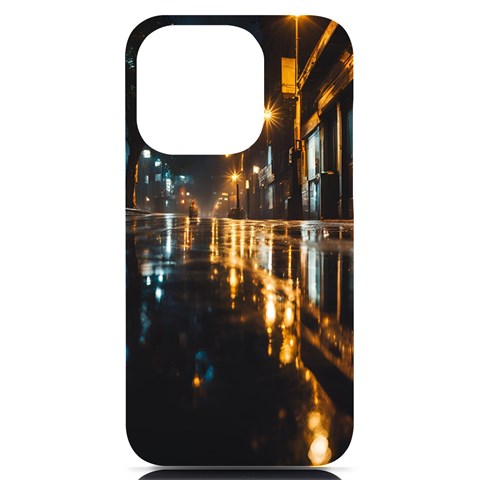 Rainy City Street iPhone 14 Pro Black UV Print PC Hardshell Case from ArtsNow.com Front