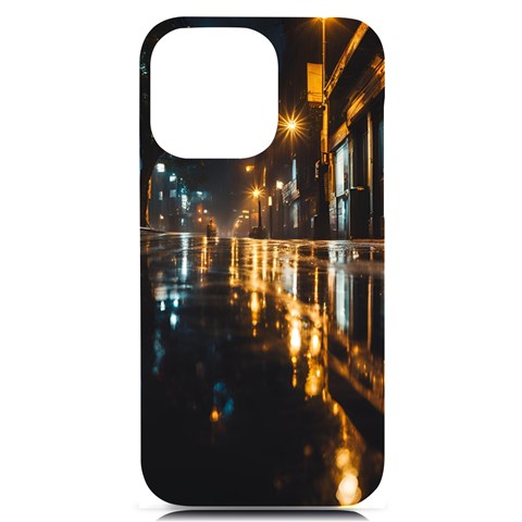 Rainy City Street iPhone 14 Pro Max Black UV Print PC Hardshell Case from ArtsNow.com Front