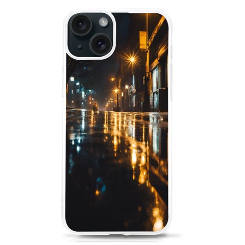 Rainy City Street iPhone 15 TPU UV Print Case from ArtsNow.com Front