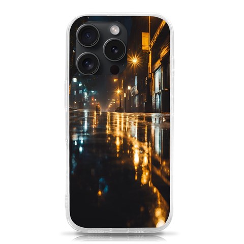 Rainy City Street iPhone 15 Pro TPU UV Print Case from ArtsNow.com Front