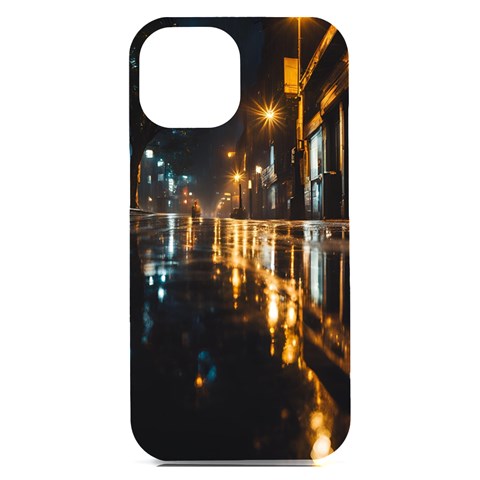 Rainy City Street iPhone 15 Plus Black UV Print PC Hardshell Case from ArtsNow.com Front