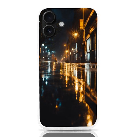 Rainy City Street iPhone 16 Plus TPU UV Print Case from ArtsNow.com Front